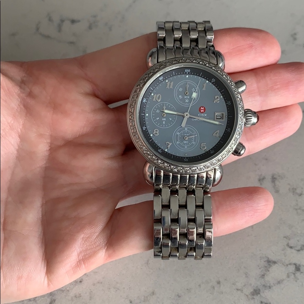 Michele CXS Diamond Chronograph Watch Blue MOP